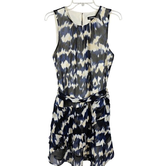 Smudged Polka Dot Navy Black White Tiered Mini Summer Business Casual Dress Sz M - Picture 8 of 14